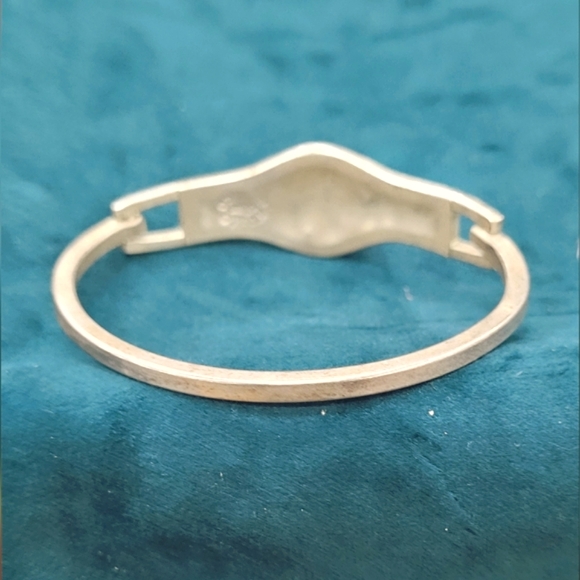 Mother Of Pearl flower inlay Mexican Silver Alpaca Cuff Bracelet - Picture 2 of 4